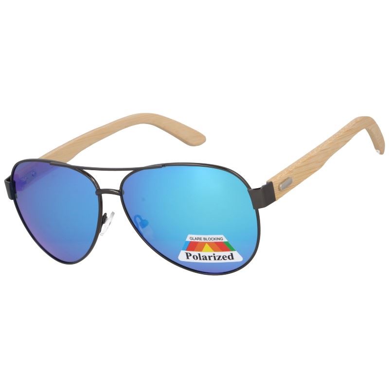 Modré dřevěné polarizační brýle pilotky "Wood"