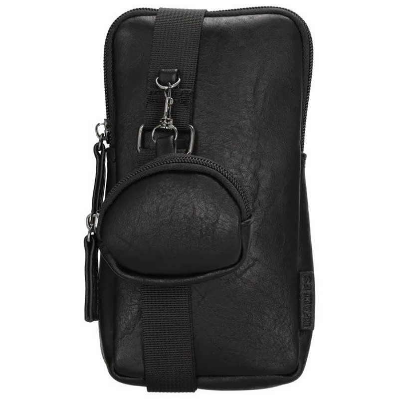 Černá kožená kabelka na mobil + mini kapsa „DuoCarry" 2v1