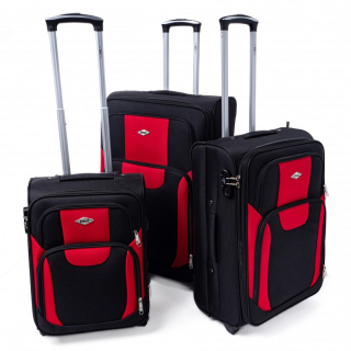 Červeno-černá sada 3 objemných textilních kufrů "Golem" - vel. M, L, XL