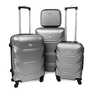 Stříbrná sada 4 luxusních skořepinových kufrů "Luxury" - vel. S, M, L, XL