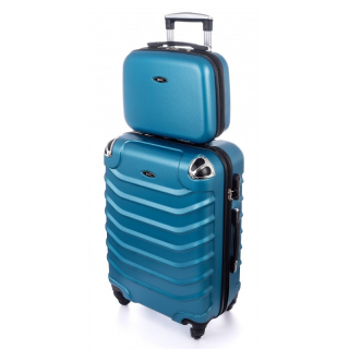 Tmavě tyrkysová sada (taška+kufr) skořepinových kufrů "Premium" - 2 velikosti