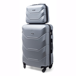 Stříbrná sada 2 luxusních lehkých plastových kufrů "Luxury" - 2 velikost