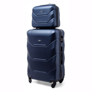 Tmavě modrá sada 2 luxusních lehkých plastových kufrů "Luxury" - 2 velikost