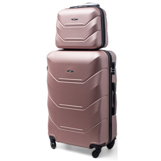 Zlato-růžová sada 2 luxusních lehkých plastových kufrů "Luxury" - 2 velikost
