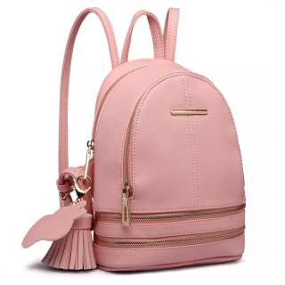 Růžový mini kožený batoh s přívěskem „Minimal“