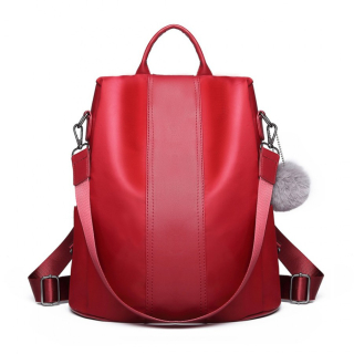 Červený kožený batoh s přívěskem 2v1 „Famous“