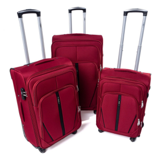 Tmavě červená sada 3 nepromokavých kufrů "Practical" + expander - vel. M, L, XL
